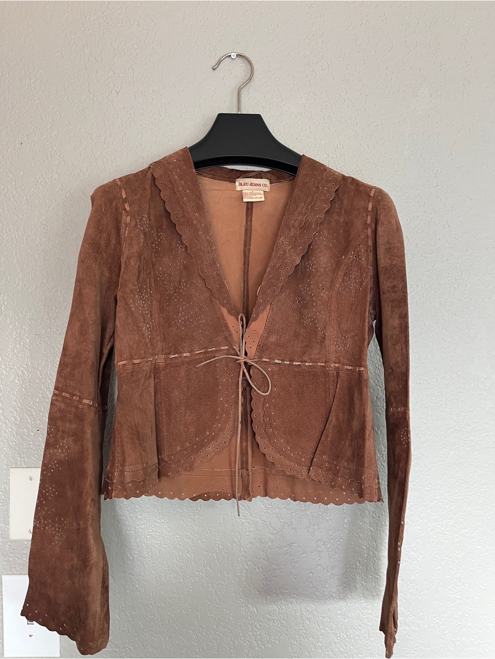 Suede Tie-Front Jacket in Brown
